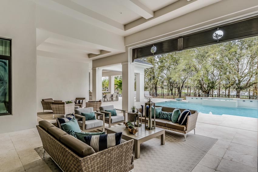 Outdoor area with limestone tiles