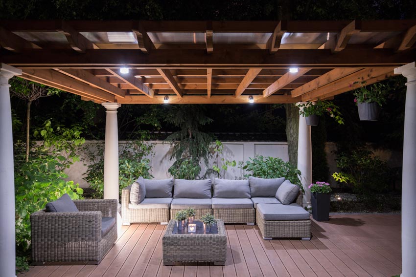 Outdoor pergola with seating