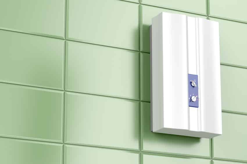 Tankless water heater on wall for bathrooms