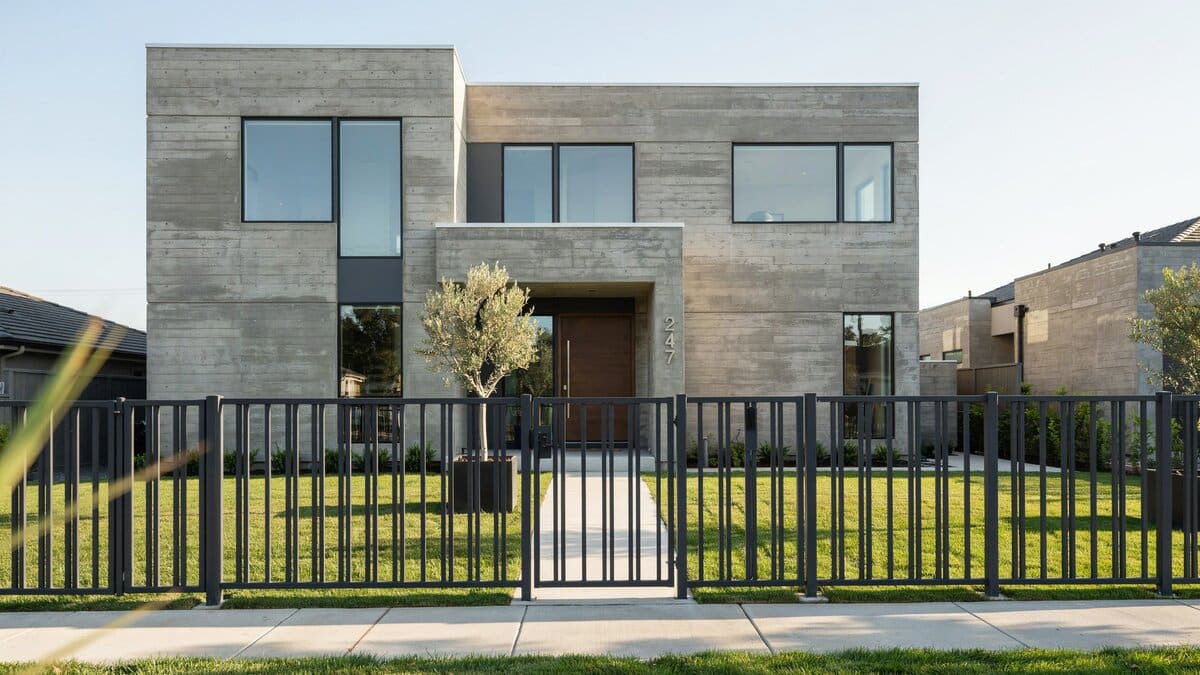 Sleek aluminum fence in front of a modern home