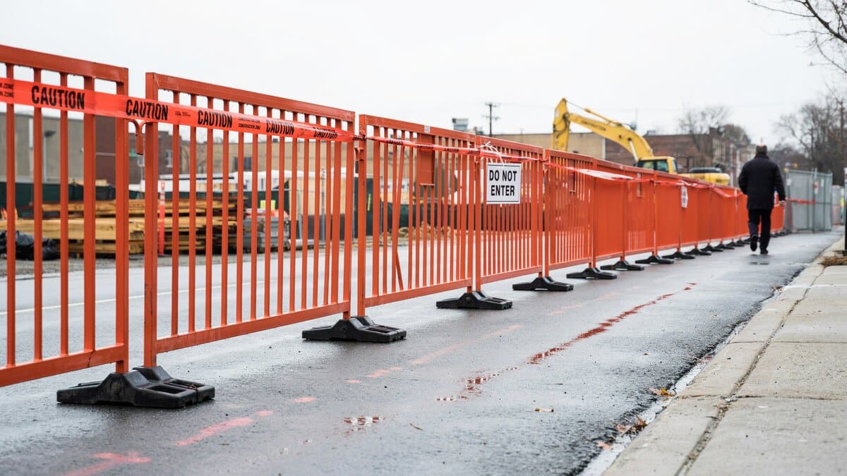 Orange plastic temporary construction safety fence