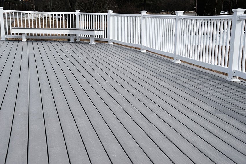 Deck with composite board decking and deck bench