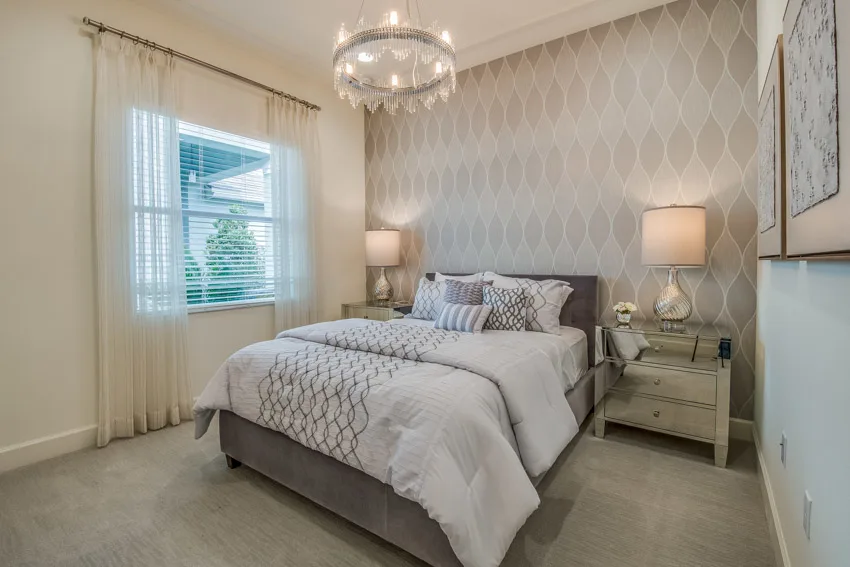 Bedroom with vinyl wallpaper