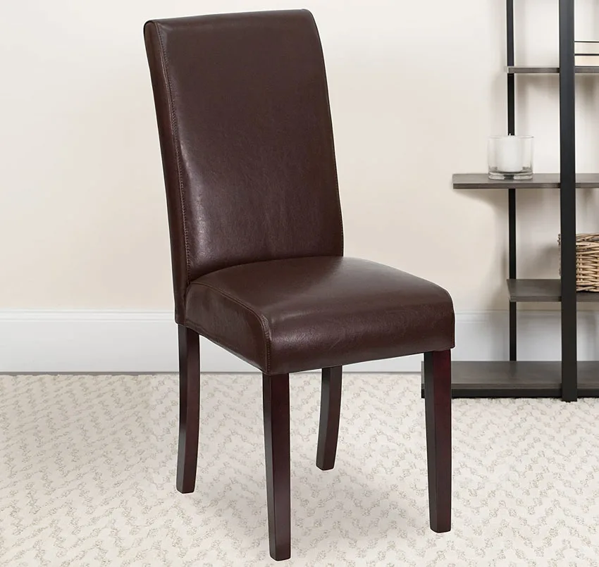 Brown leather parsons chair