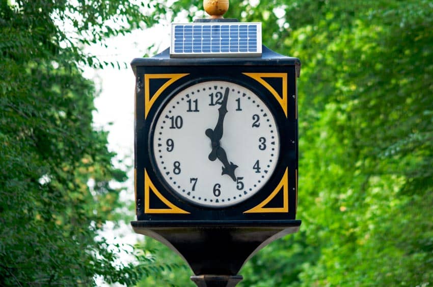 Clock powered by solar panel