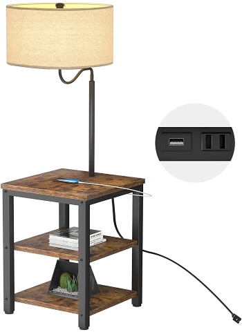 End table with shelves and built-in LED lamp