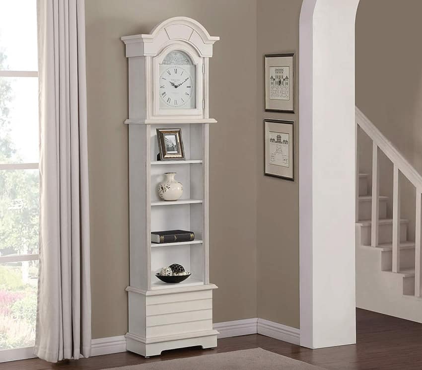 Freestanding floor clock with shelves