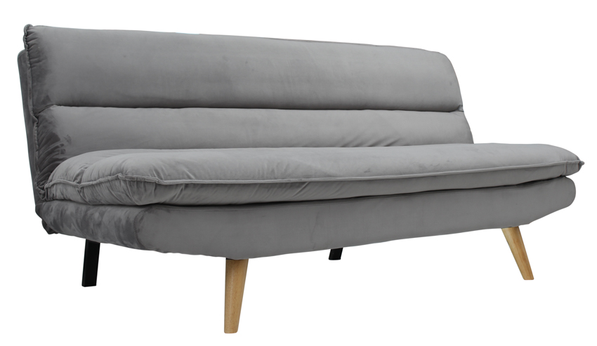 Image of gray futon couch with wooden legs