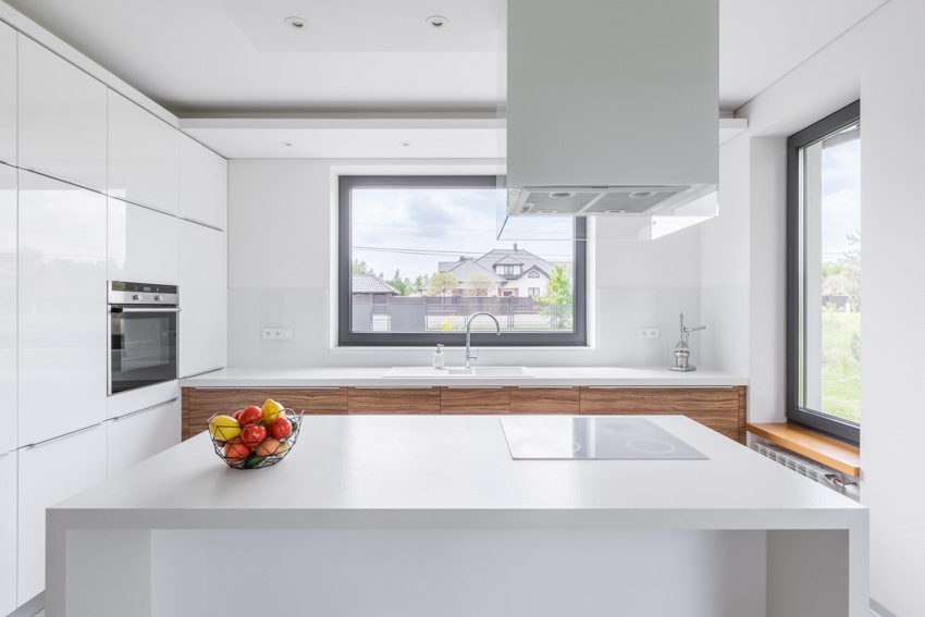 Modern kitchen with white laminate countertops