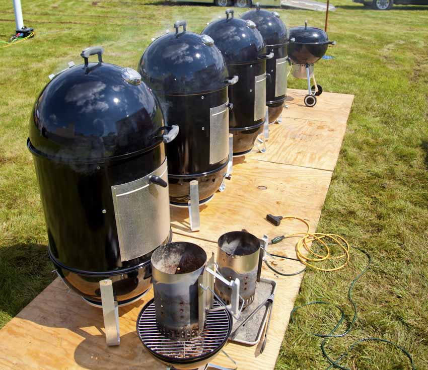 Series of barrel shaped vertical smoker grills