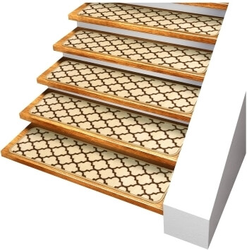 Vanilla cream and coffee brown skid-resistant moroccan trellis lattice carpet stair treads 