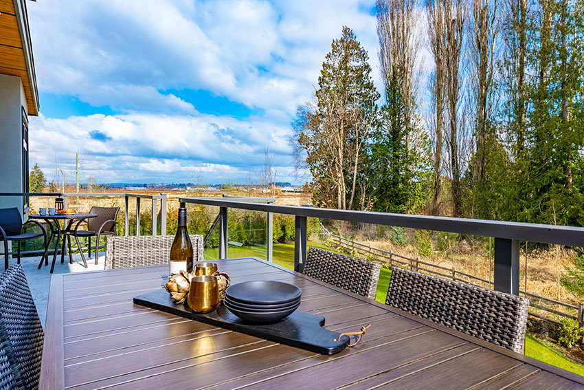 Wood outdoor furniture with forest views