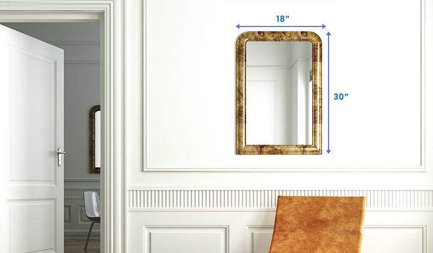 Mirror on white walls with wainscoting