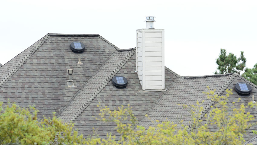 Roof with vents and chimney