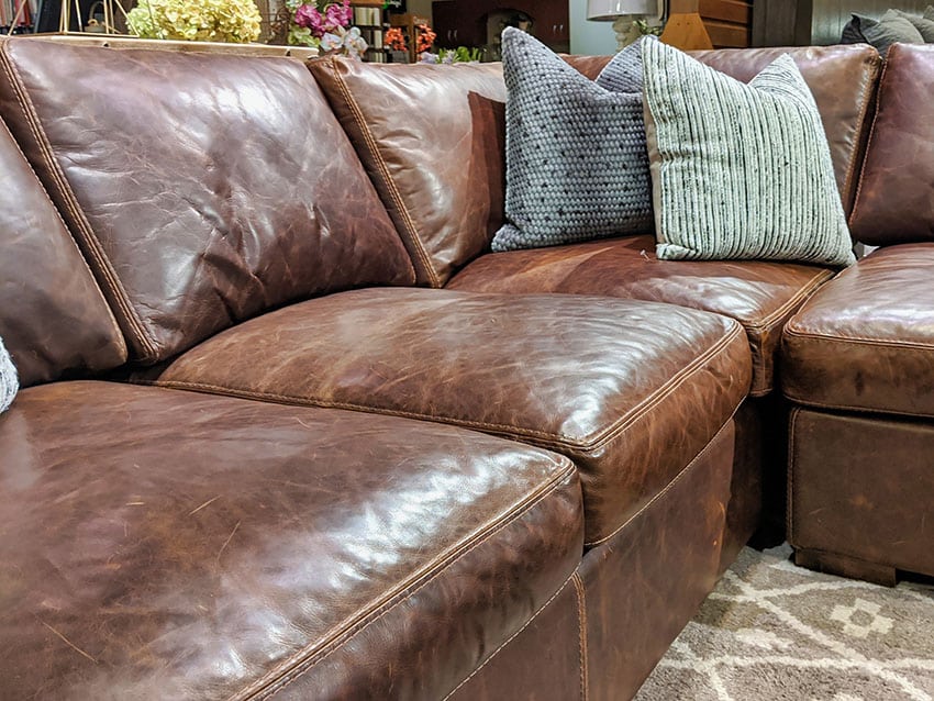 Rustic leather sectional sofa