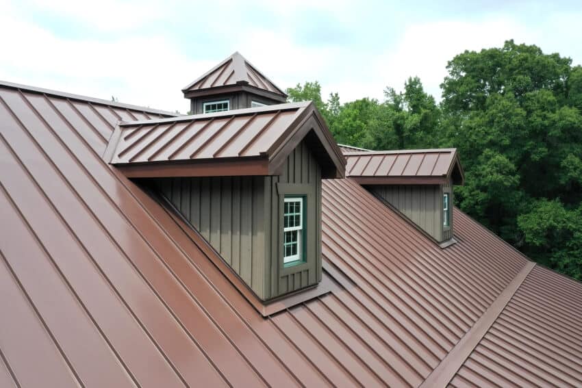 Clean brown metal roof of a house
