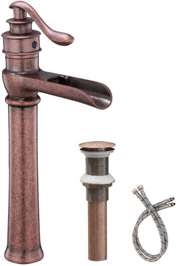 Copper waterfall faucet with pop-up drain stopper