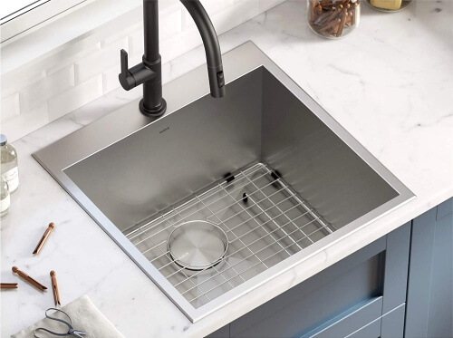 Drop-in top mount stainless steel laundry utility sink with bottom grid