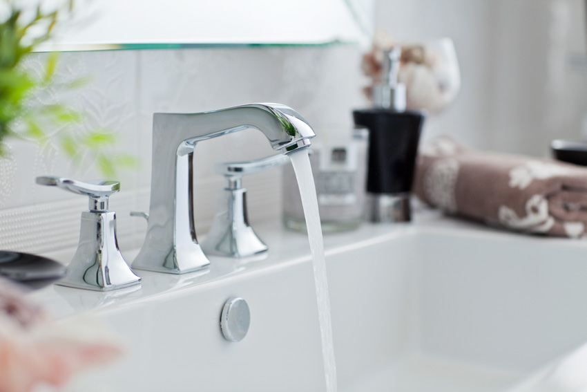 Vanity with chrome faucet