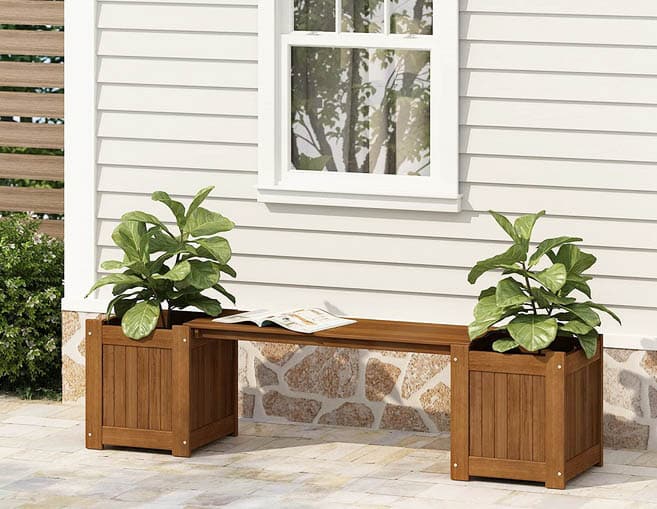 Wood planter bench