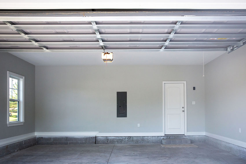 Garage with gray paint steel ceiling