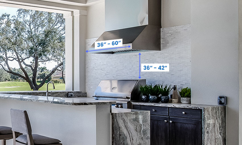 Outdoor kitchen range hood dimensions