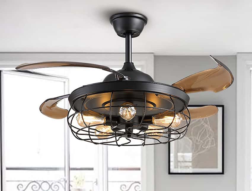 Retractable blade fan with lights