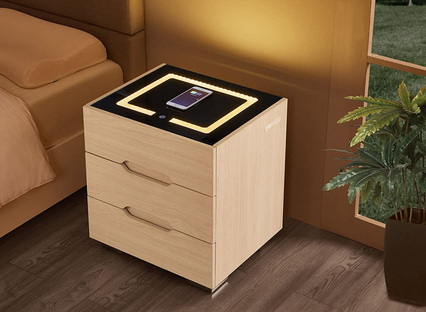 Bedroom nightstand with charging station