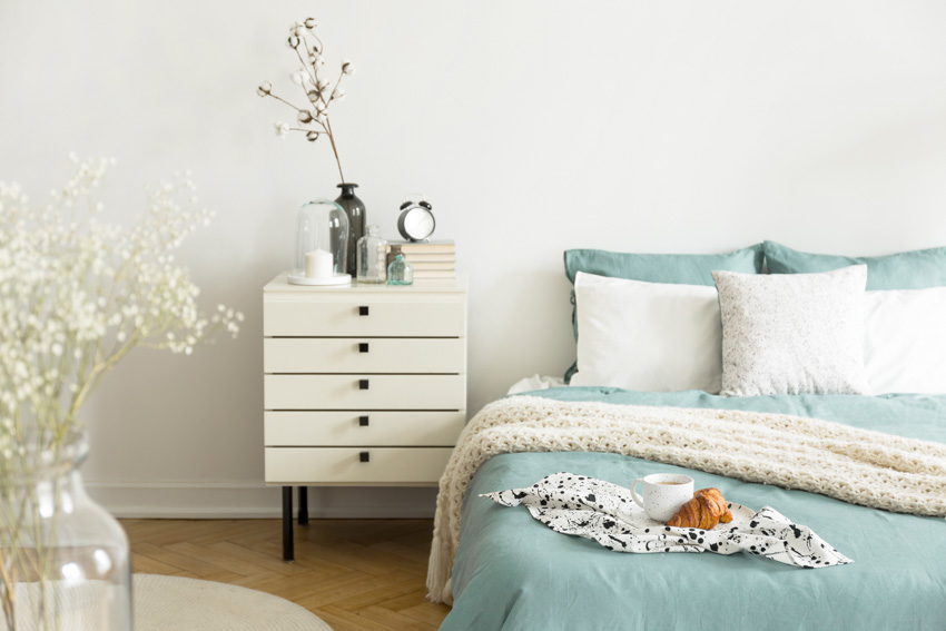 tiffany blue bed with nightstand