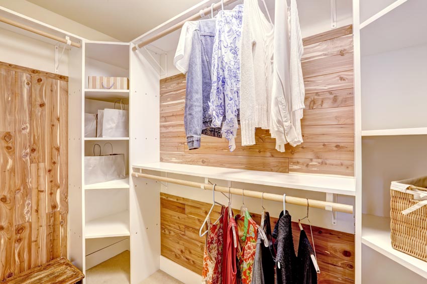 Cedar closet with hangers, and shelves