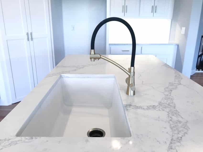Honed calacatta marble countertops with sink