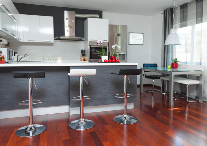 Adjustable height stools with shiny metal