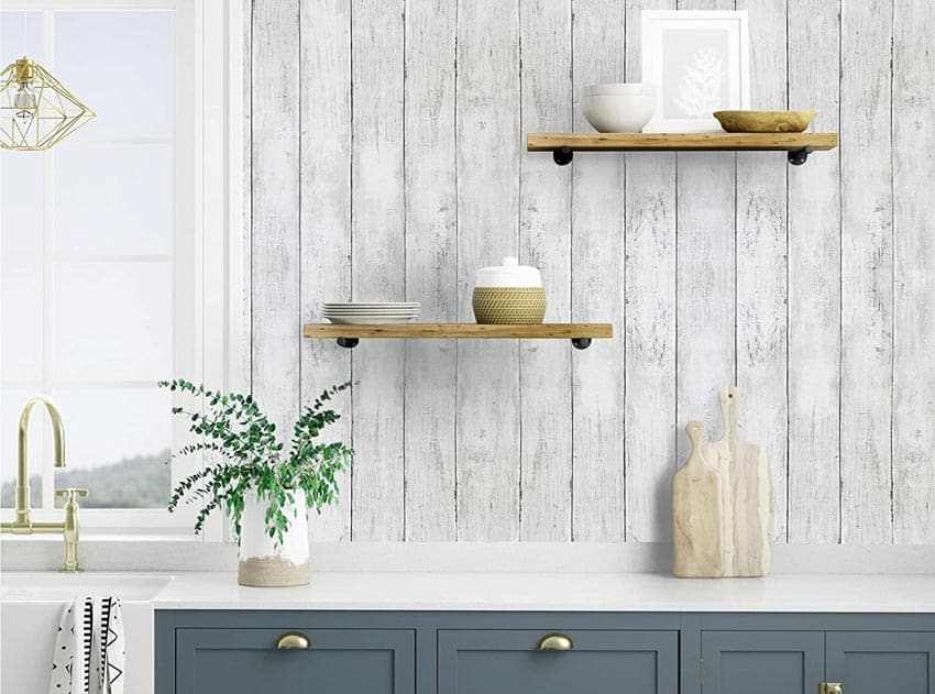 Wallpaper with simulated shiplap design 