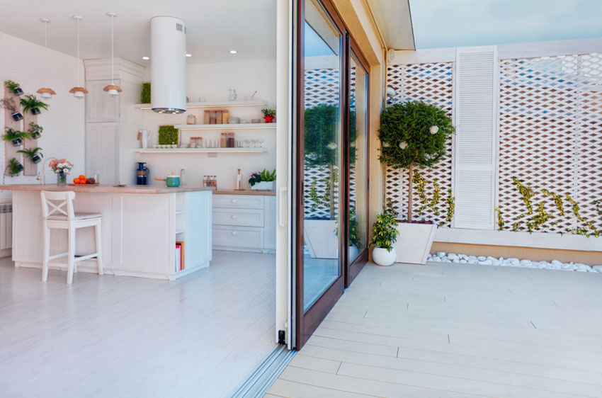 Kitchen beside the sliding door leading to an outdoor area