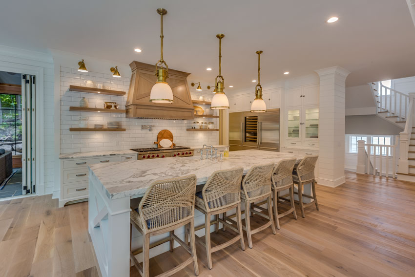 Kitchen with wicker stools