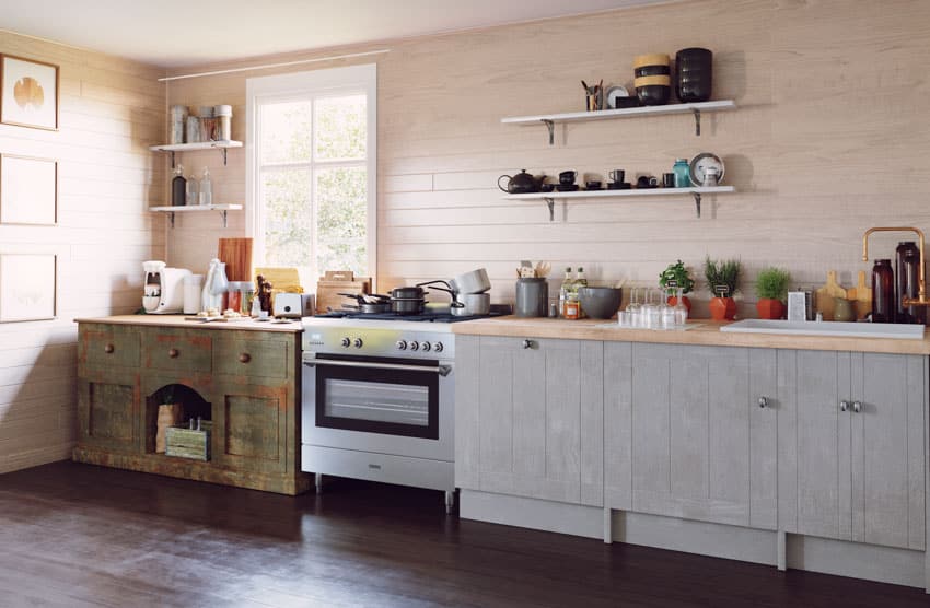 White shiplap backsplash used in the kitchen