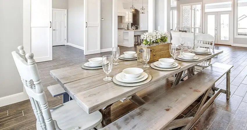 Room with chairs and table picnic style with serving platters