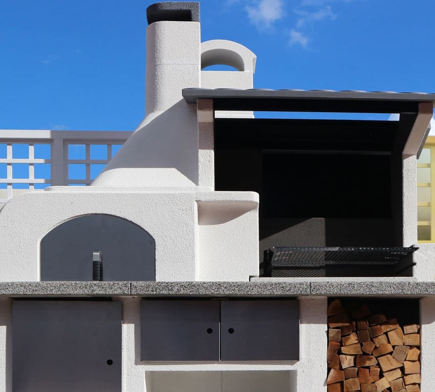 White painted fireplace with chopped logs