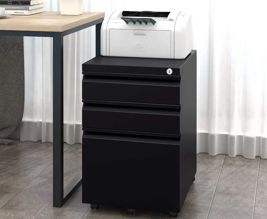 Rolling file cabinet with printer on top