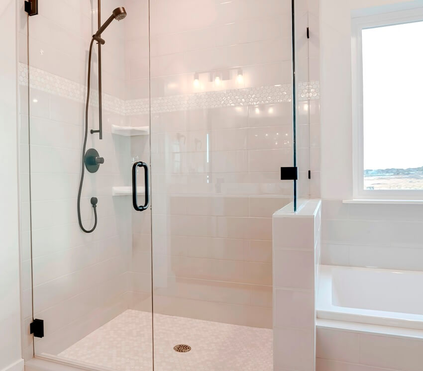 Shower with penny tile floors