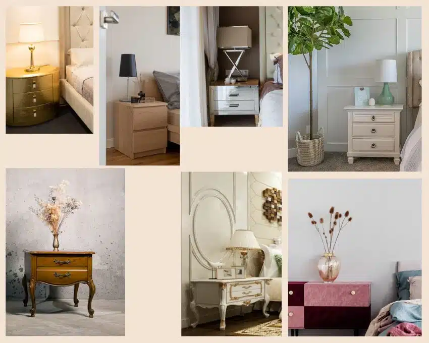 collage of various nightstands