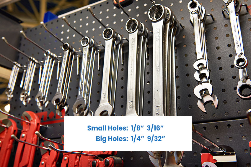 Pegboard hole sizes