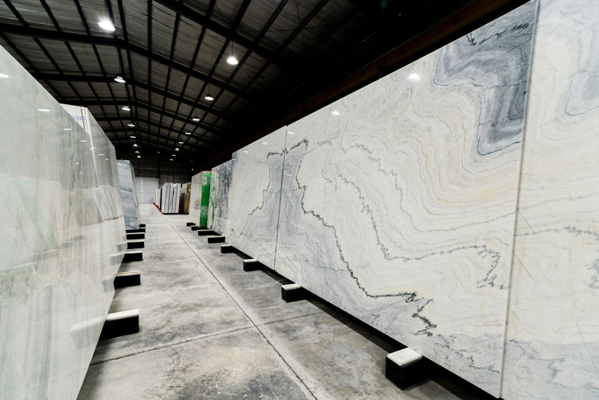 A series of bookmatched quartz slabs