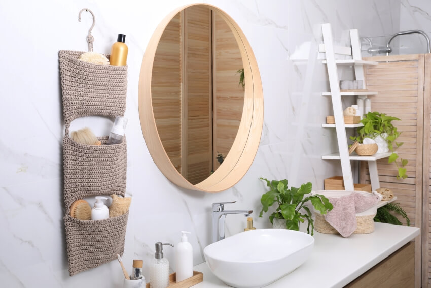 Bathroom interior with essentials and stylish accessories