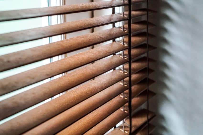 Closeup image of wooden blinds for windows