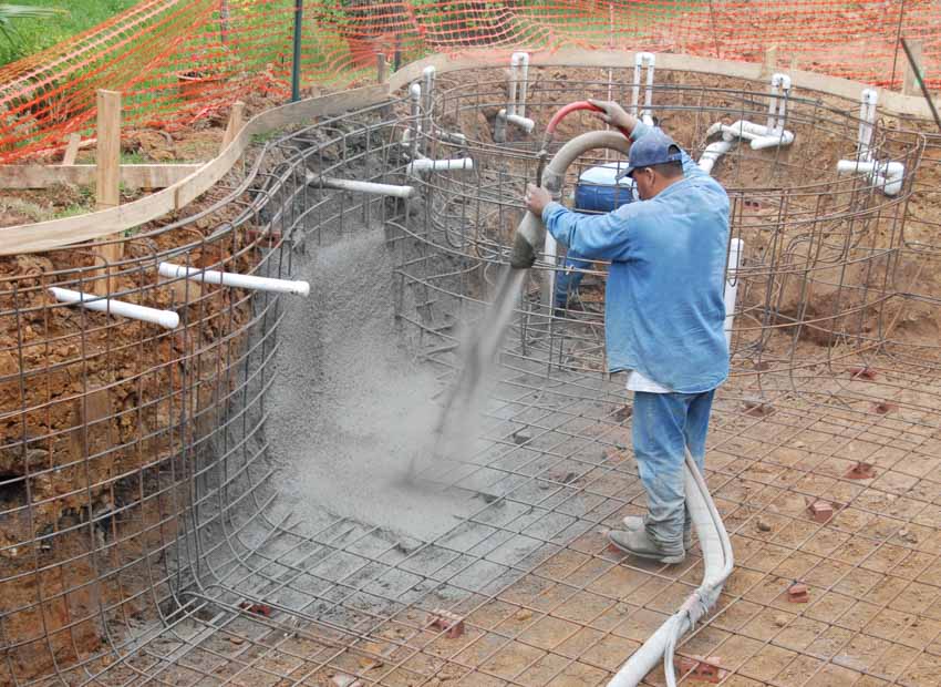 Contractor building gunite pool
