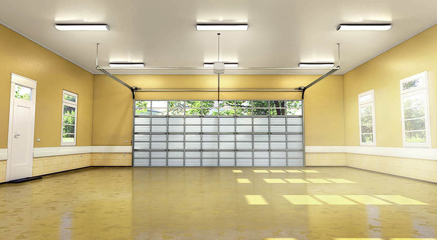 Drive through garage with polished floors