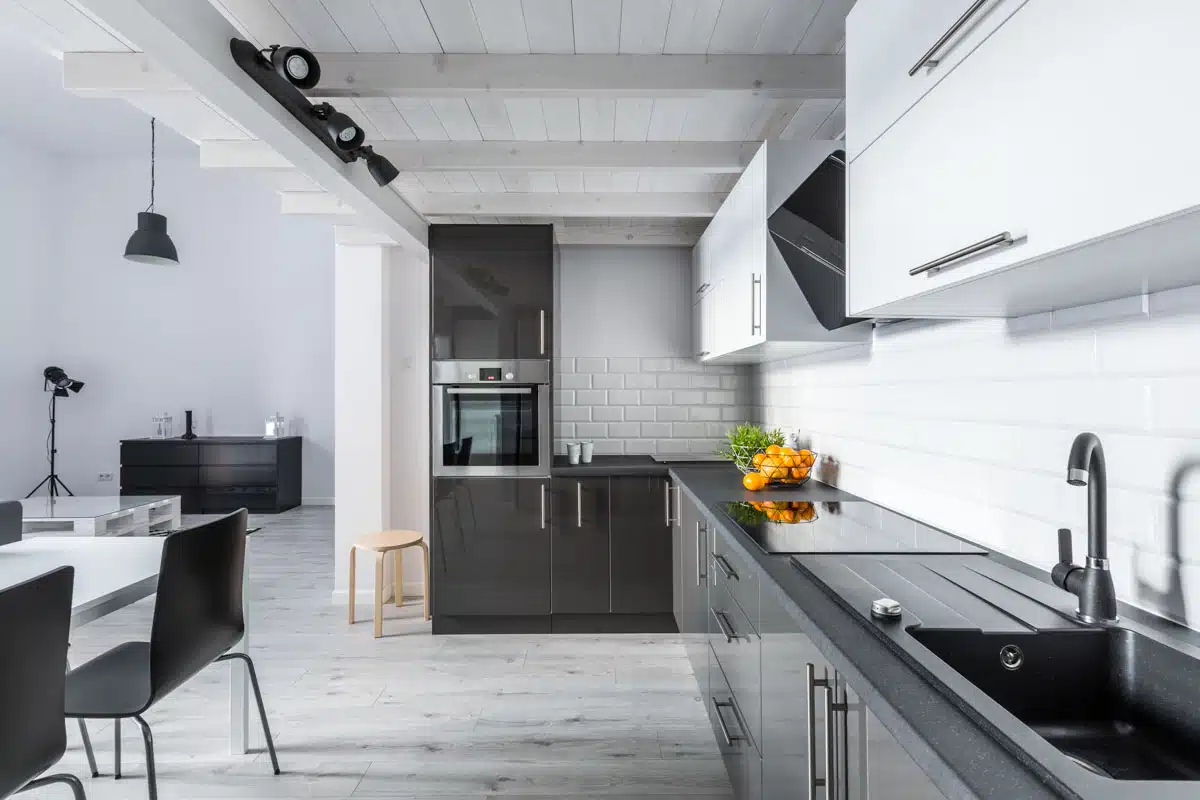 white kitchen with luxury vinyl floors