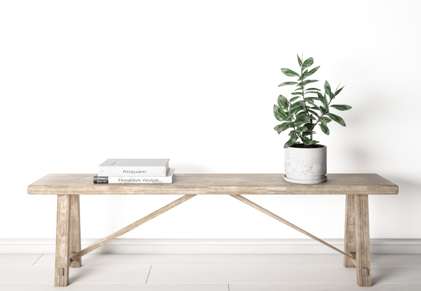 DIY tables made of wood with stacked book and potted plant