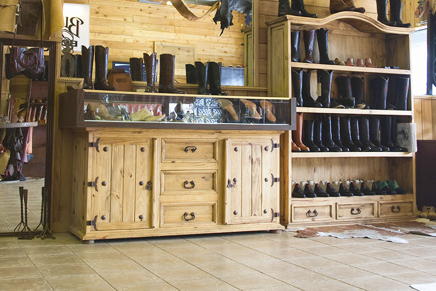 Rustic cabinet and shoe shelf with boots